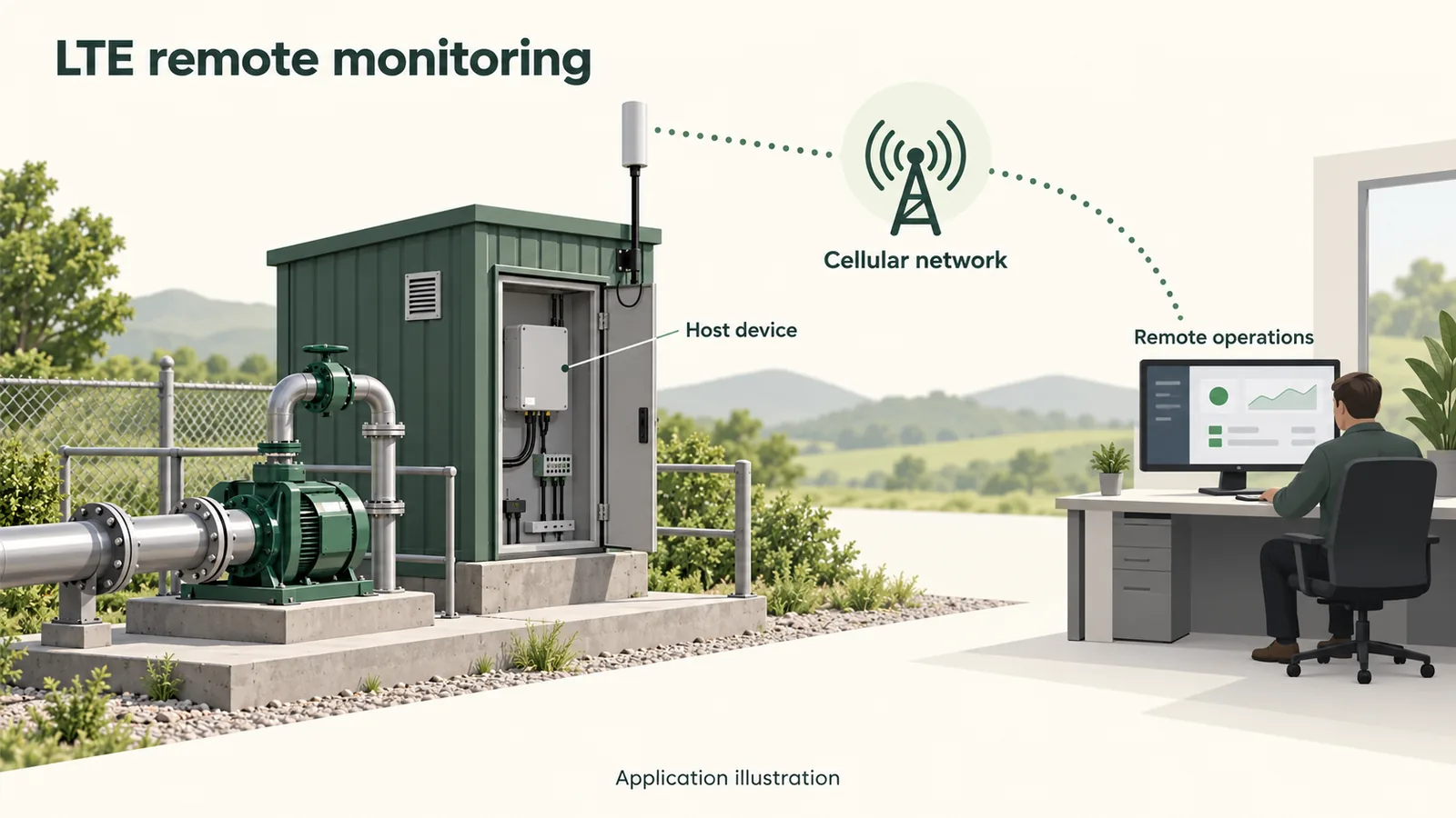 Application illustration of LTE remote equipment monitoring using a generic host device