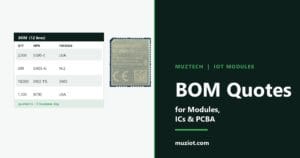A bill of materials spreadsheet next to a cellular module, representing a fast component quote