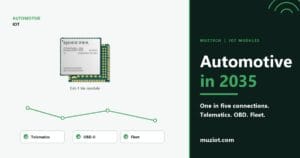 A Cat-1 LTE module with telematics, OBD-II and fleet chips over an automotive IoT route